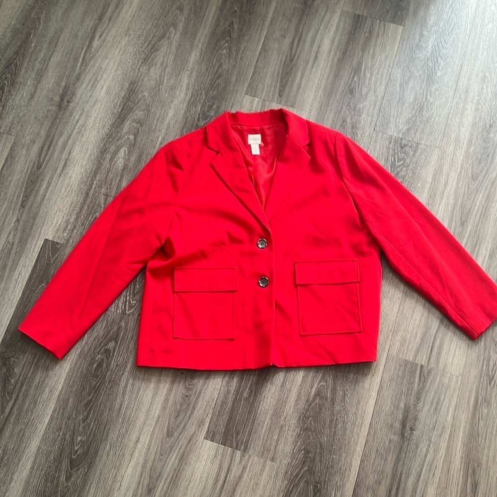 Chicos Orange Blazer Size 3XL Plus Women’s 2 Button Single Breasted Flap Pocket
